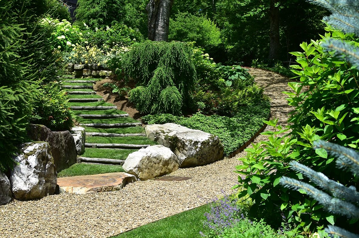 Stone pathway landscape design in Linville, NC