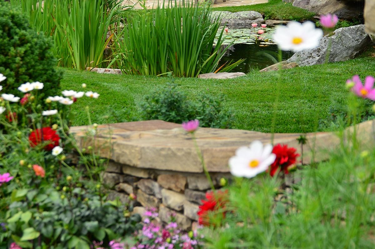 Gorgeous landscape installation, stone walls, and flower gardens in Linville, NC