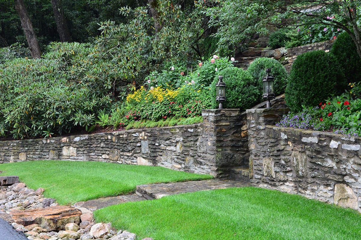 Gorgeous landscape installation and stone walls in Linville, NC